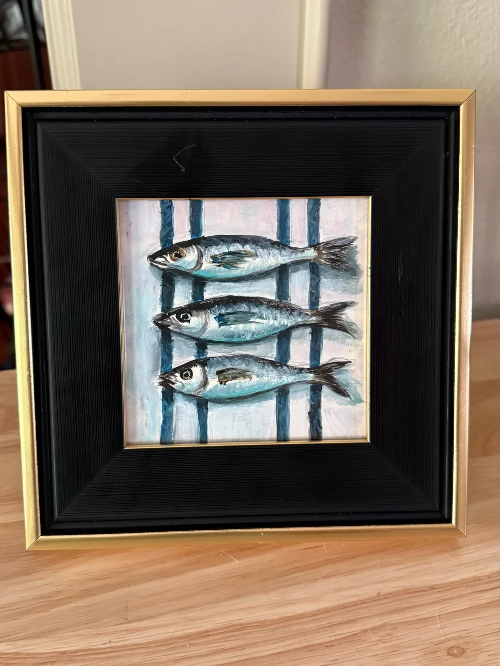 Coastal Three Fish Wall Art - Blue and Black Framed Print